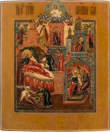 A VERY FINE ICON SHOWING THE NATIVITY OF THE MOTHER OF GOD - Foto 1