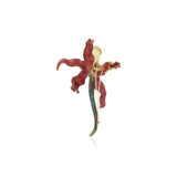 RUBY, DIAMOND AND ENAMEL ORCHID BROOCH - photo 2