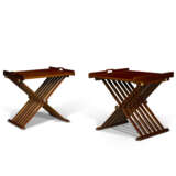 A PAIR OF WALNUT X-FORM CAMPAIGN FOLDING TRAY TABLES - фото 1