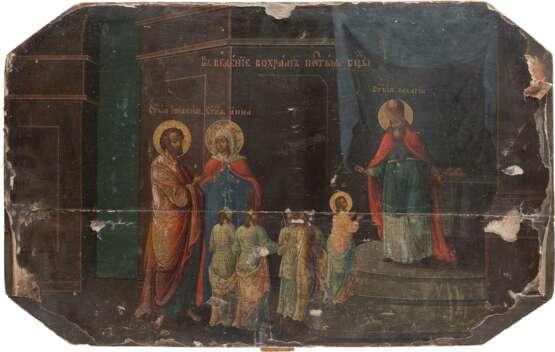 A LARGE ICON SHOWING THE ENTRY OF THE MOTHER OF GOD INTO THE TEMPLE FROM A CHURCH ICONOSTASIS - фото 1