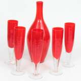 Red glass decanter with five glasses Glass Mid-20th century - photo 2