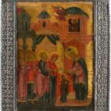 A FINE ICON DEPICTING THE ENTRY OF THE VIRGIN INTO THE TEMPLE WITH SILVER BASMA - фото 1
