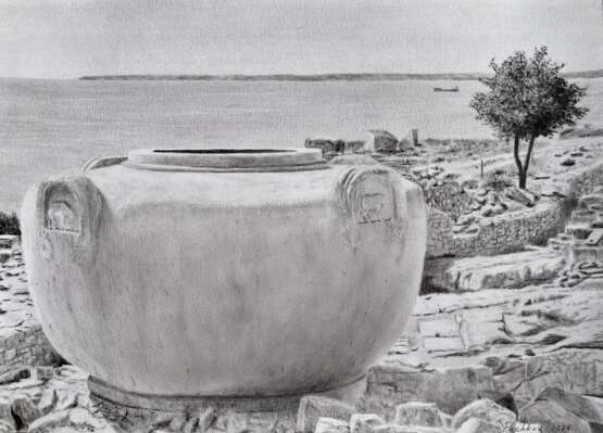 Чаша храма Афродиты. Кипр Paper Drybrush Realism Marine art Cyprus 2024 - photo 1