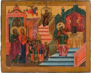 A LARGE ICON SHOWING THE ENTRY OF THE MOTHER OF GOD INTO THE TEMPLE FROM A CHURCH ICONOSTASIS