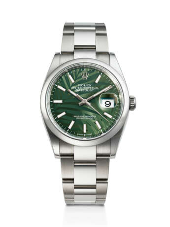 ROLEX, STAINLESS STEEL 'DATEJUST', WITH GREEN PALM MOTIF DIAL, REF. 126200 - photo 1