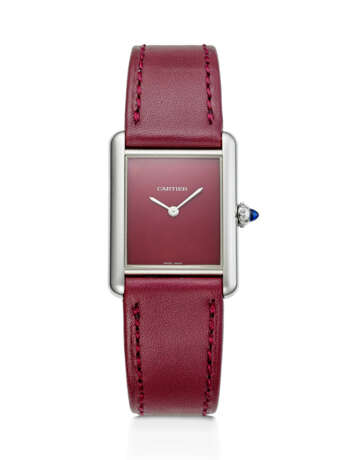 CARTIER, STAINLESS STEEL QUARTZ 'TANK MUST', WITH BURGUNDY DIAL, REF. WSTA0054 - photo 1