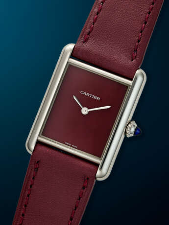 CARTIER, STAINLESS STEEL QUARTZ 'TANK MUST', WITH BURGUNDY DIAL, REF. WSTA0054 - photo 2