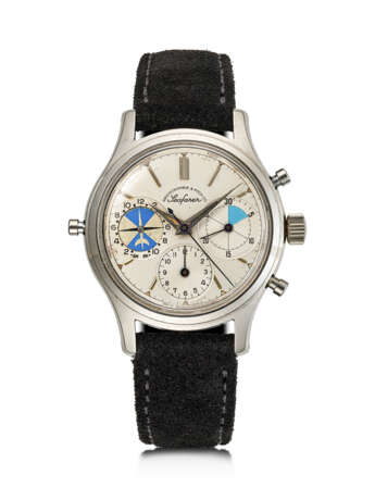 HEUER, RETAILED BY ABERCROMBIE & FITCH CO., RARE STAINLESS STEEL CHRONOGRAPH 'SEAFARER', WITH TIDE INDICATION AND REGATTA COUNTDOWN, REF. 2444 - Foto 1