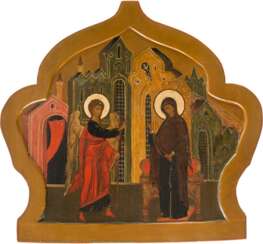 A LARGE ICON FROM AN ICONOSTASIS SHOWING THE ANNUNCIATION