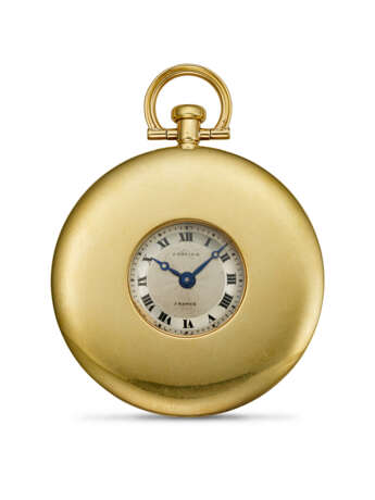 CARTIER, VERY RARE AND ELEGANT 18K GOLD THIN KEYLESS LEVER POCKET WATCH, WITH CONCEALED DIAL AND SPRING-LOADED SLIDING SHUTTERS - Foto 1