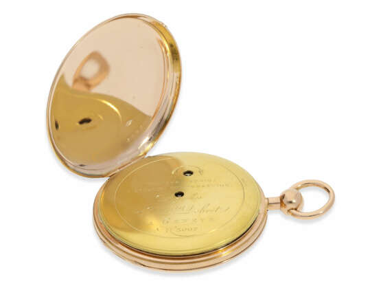 Taschenuhr: große, flache Genfer Repetier-Uhr von herausragender Qualität, Rubinzylinder nach Breguet, Jean Louis Debrit No.3007, ca.1810 - фото 5