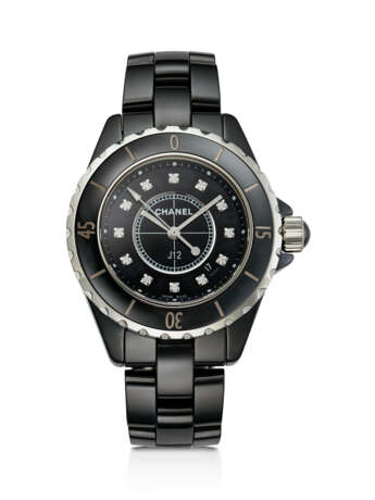 CHANEL, BLACK CERAMIC AND DIAMOND-SET 'J12' - фото 1