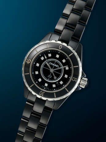 CHANEL, BLACK CERAMIC AND DIAMOND-SET 'J12' - фото 2