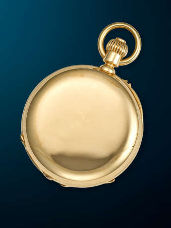 PATEK PHILIPPE, RARE YELLOW GOLD OPENFACE KEYLESS LEVER MONOPUSHER CHRONOGRAPH POCKET WATCH - photo 2