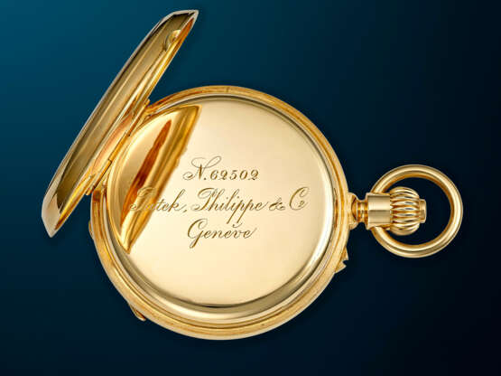 PATEK PHILIPPE, RARE YELLOW GOLD OPENFACE KEYLESS LEVER MONOPUSHER CHRONOGRAPH POCKET WATCH - photo 3