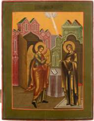 A LARGE ICON SHOWING THE ANNUNCIATION OF THE MOTHER OF GOD