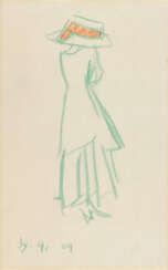 Lyonel Feininger.Untitled (Figure Study: Lady Standing With Hat, Back Profile)