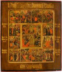 AN ICON SHOWING THE ANASTASIS AND TWELVE MAJOR FEASTS