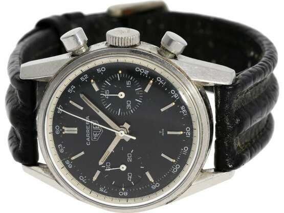 Armbanduhr: Heuer-Rarität, Carrera-Chronograph mit schwarzem Tritium-Zifferblatt, Ref. 3647, ca. 1965 - фото 1