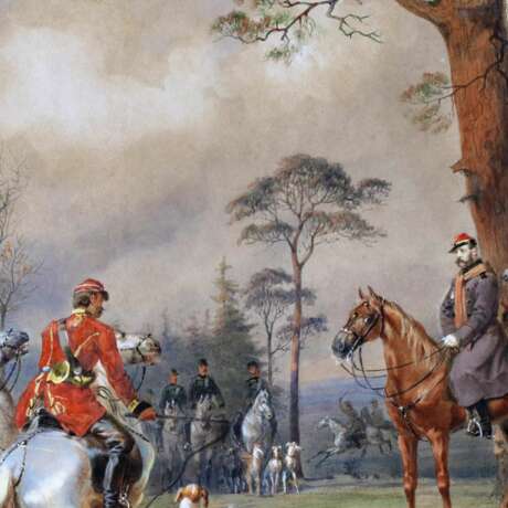 M.&nbsp;A. Zichy. Aquarelle. Chasse aux chevaux d`Alexandre II pr&egrave;s de Saint-Petersbourg. watercolor realism Mid-19th century - photo 10