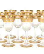 Изделия из стекла. St. Louis set of sherry glasses 'Thistle Gold'