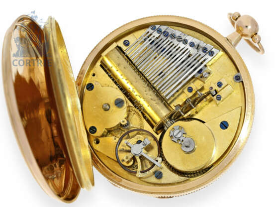 Taschenuhr: technische Rarität, Taschenuhr mit extrem seltenen Musikspielwerk, sog. Barillet-Typ mit Walze, Genf/Paris um 1815 - фото 2