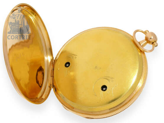 Taschenuhr: technische Rarität, Taschenuhr mit extrem seltenen Musikspielwerk, sog. Barillet-Typ mit Walze, Genf/Paris um 1815 - photo 5