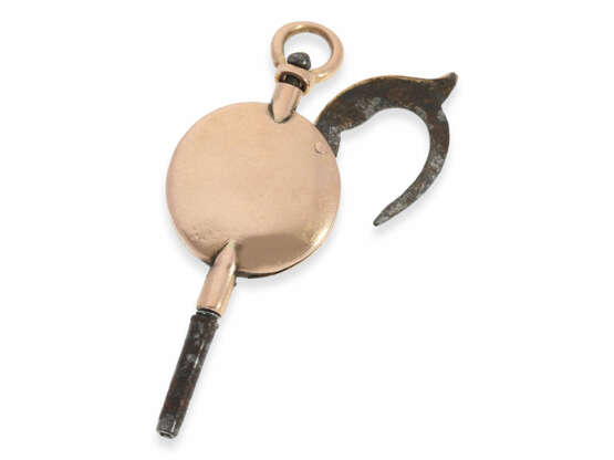 Spindeluhrenschlüssel: rarer Goldschlüssel mit versteckter Stahl-Kralle , 18. Jahrhundert. - Foto 1