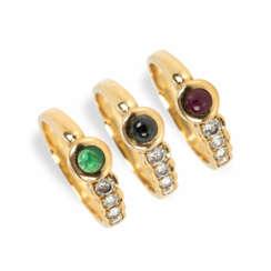 Diamond and gemstone ring set