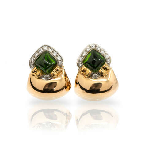 Tourmaline diamond ear clips - photo 1