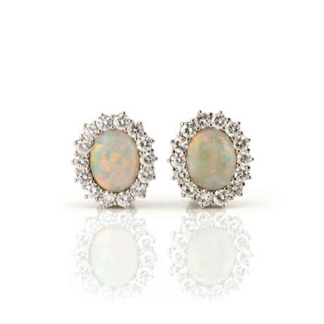 Pair of opal diamond ear clips - photo 1