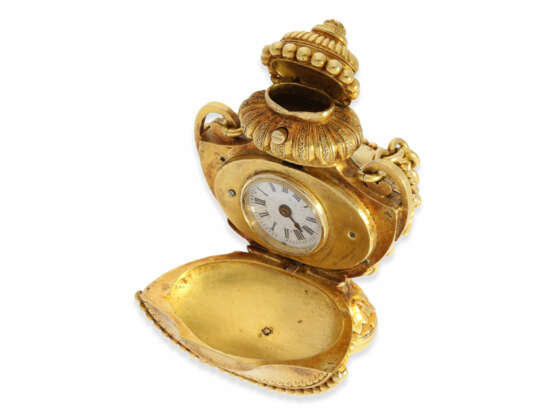 Anhängeuhr/Formuhr/Petschaft: museale und vermutlich einzigartige goldene Petschaft "Urne"/"Vase" mit versteckter Uhr, 2 versteckten Giftfächern und Siegelstein, vermutlich Genf um 1800 - photo 7