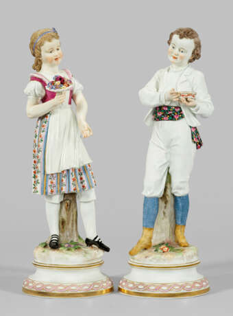 Seltenes Meissen Figurenpaar Mädchen und Knabe als Gärtner - photo 1