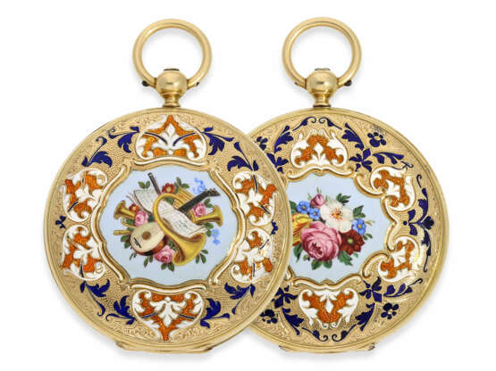 Taschenuhr: exquisite Gold/Emaille-Savonnette von herausragender Qualität, Huegenin & Cie. No.31147, gefertigt für den osmanischen Markt um 1840 - фото 1