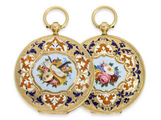 Taschenuhr: exquisite Gold/Emaille-Savonnette von herausragender Qualität, Huegenin & Cie. No.31147, gefertigt für den osmanischen Markt um 1840