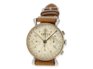 Armbanduhr: extrem seltener, großer vintage Rolex Chronograph "Antimagnetique" mit Vollkalender, Stahl/Rotgold, Referenz 4768, 40er Jahre