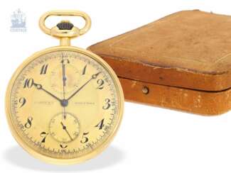 Taschenuhr: exquisites und sehr seltenes Observatoriums-Chronometer mit Chronograph, Le Roy & Cie, "Chronometer de Observatoire National de Besancon", Chronograph und 30-Minuten-Register, um 1920, Originalbox