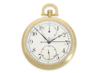 Taschenuhr: Cartier Rarität, besonders große, extra flache Cartier Taschenuhr mit Chronograph und Zähler, "Montre Couteau" No. 10549, hervorragender Zustand, ca.1925