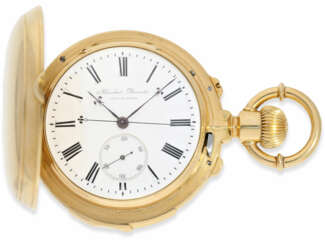 Pocket watch: rarity, extremely heavy gold savonnette with a very rare double-complications: Seconde Morte, minute repeater, Humbert-Ramuz &amp; co., La Chaux-de-Fonds, No. 39950, CA. 1875