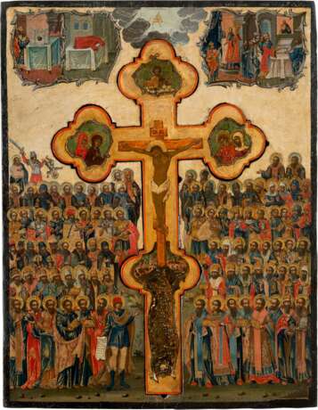 A LARGE ICON SHOWING THE CRUCIFIXION OF CHRIST AND SELECTED SAINTS - photo 1
