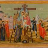 A MONUMENTAL ICON SHOWING THE DEPOSITION OF CHRIST FROM THE CROSS FROM A CHURCH ICONOSTASIS - Foto 1