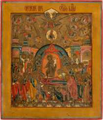 A FINELY PAINTED AND LARGE ICON SHOWING THE DORMITION OF THE MOTHER OF GOD