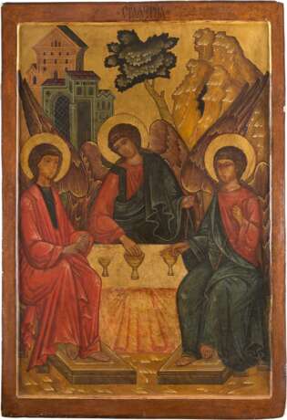 A MONUMENTAL ICON SHOWING THE OLD TESTAMENT TRINITY FROM A CHURCH ICONOSTASIS - photo 1