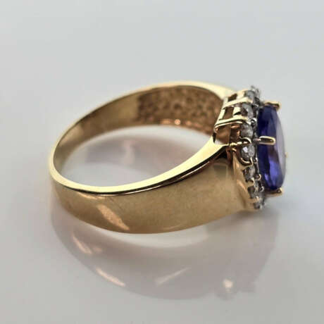 14K-Tansanitring mit Diamanten - Gelbgold 585 /000 - Foto 3