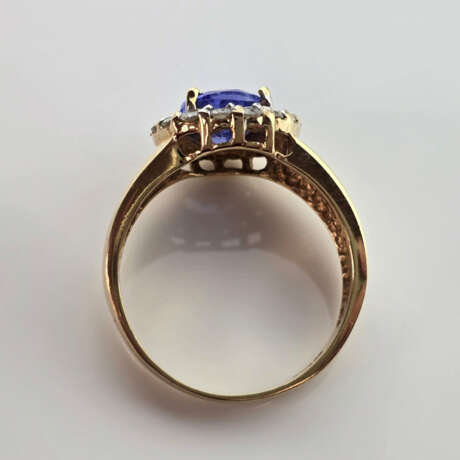 14K-Tansanitring mit Diamanten - Gelbgold 585 /000 - Foto 5