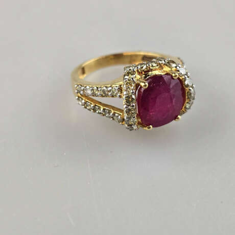 Rubin- / Diamantring - 750 Gelbgold (18K), gestem - photo 7