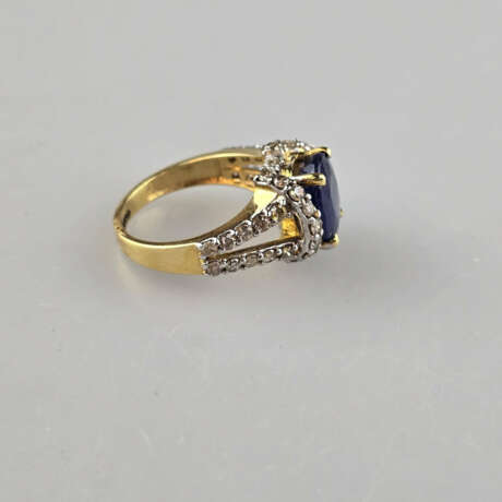 Saphir- / Diamantring - 750 Gelbgold (18K), geste - photo 5