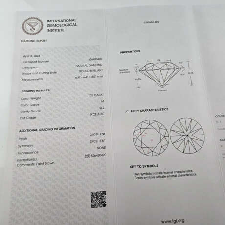 Loser natürlicher Diamant von 1,01 ct. mit Lasersi - photo 2