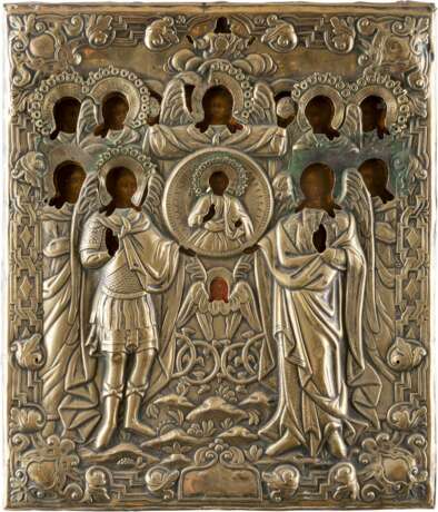 A LARGE ICON SHOWING THE SYNAXIS OF THE ARCHANGELS WITH OKLAD - фото 1