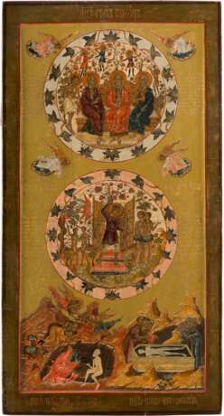 A MONUMENTAL ICON SHOWING THE THREE PATRIARCHS IN PARADISE AND THE EXPULSION FROM PARADISE - photo 1